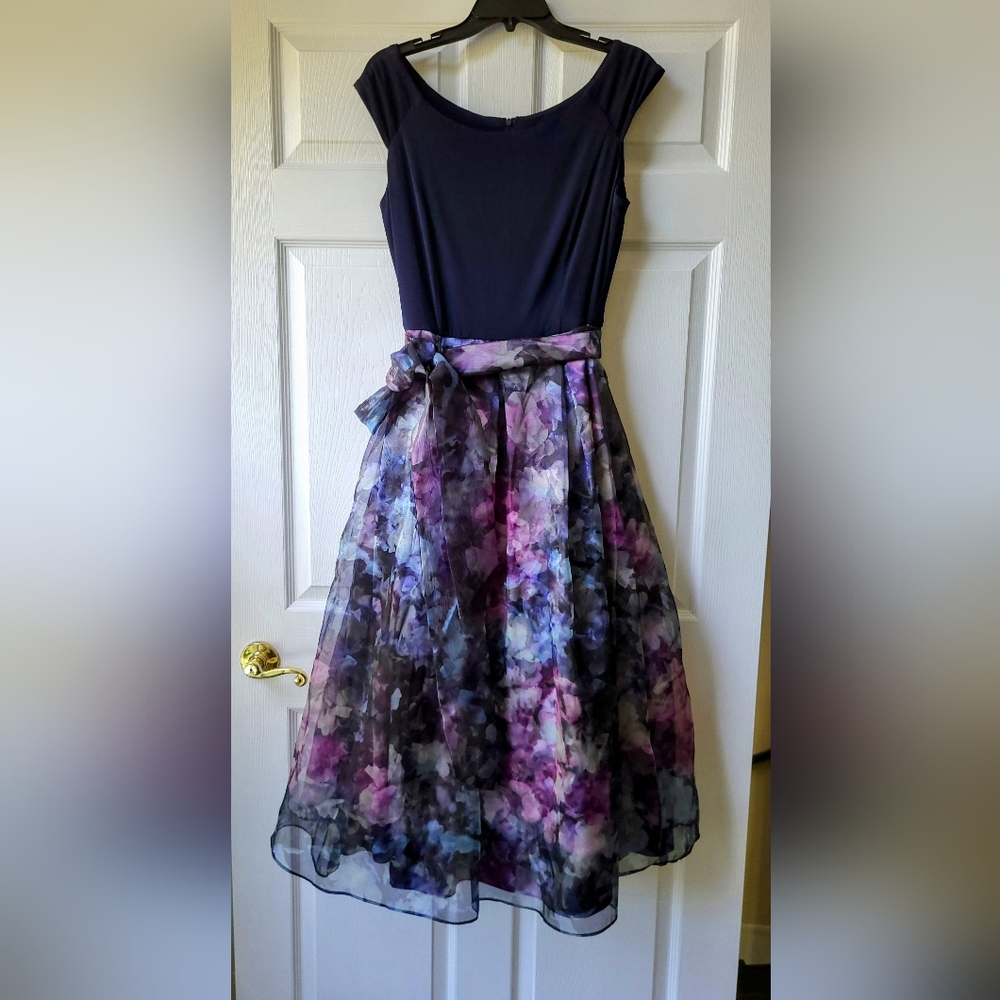 Eliza J tea length watercolor  dress